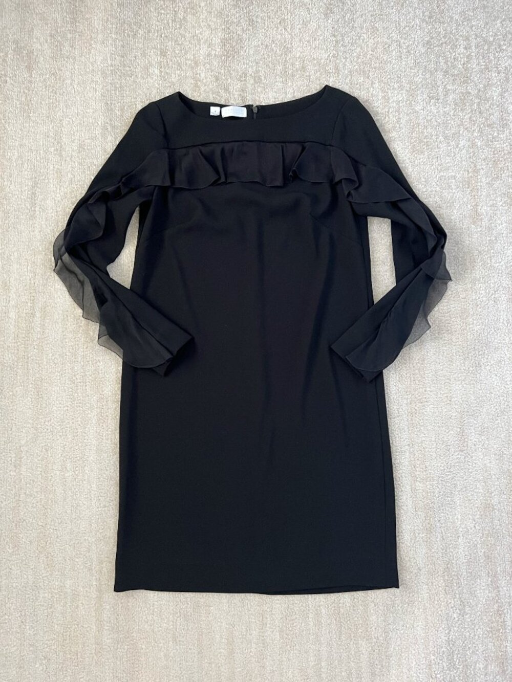 Carlisle Long Sleeve Black Silk Ruffle Midi Dress 4 Whimsygoth